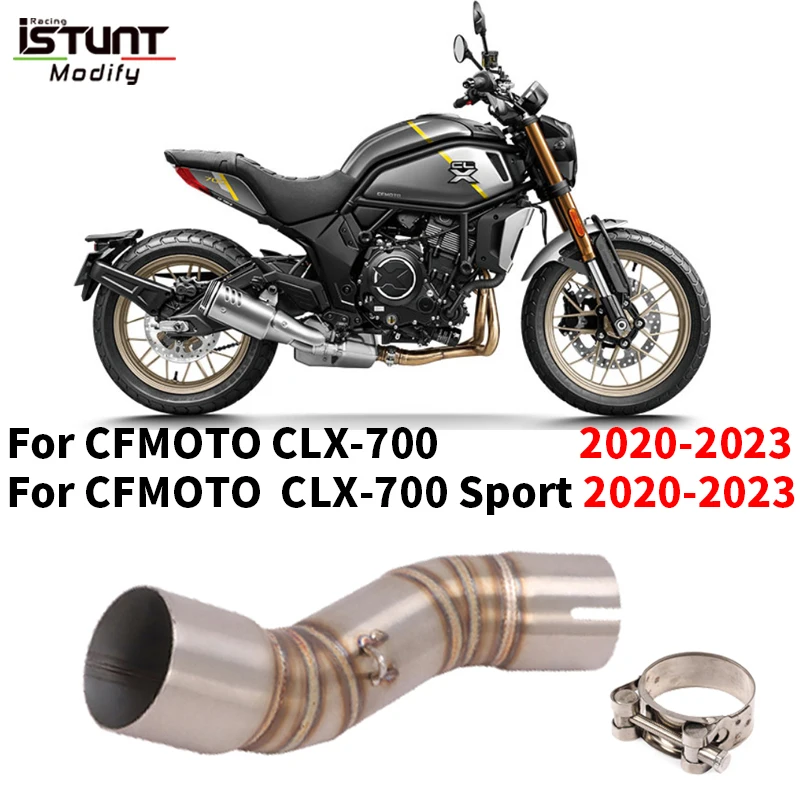 51mm Motorcycle Exhaust System Mid Link Pipe Tube Stainless Steel Modifided Slip On For CFMOTO CLX-700 CLX700 Sport 2020-2023