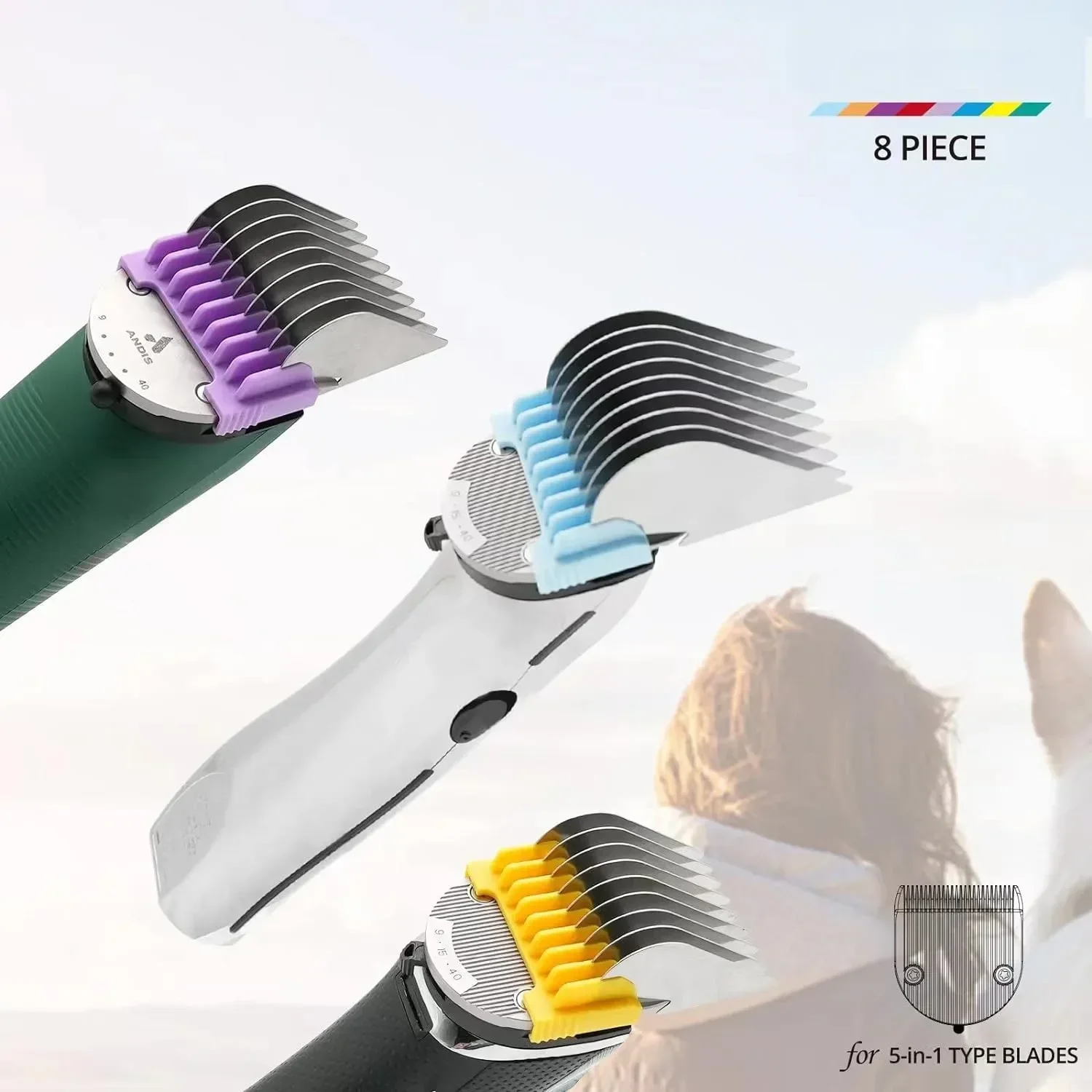 8-Colors Animal metal Comb set Fit For Wahl Professional Pet/Dog/Cat/Horse Clipper Arco Bravura Chromado Creativa Figura Motion