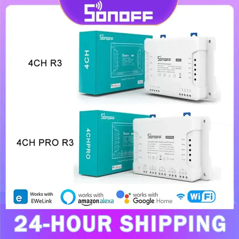 

SONOFF 4CH R3 /4CH PRO R3 4 Gang Smart WIFI Switch 433MHZ Din Rail Mounting Wireless Remote Control Timer DIY Switch Via Ewelink