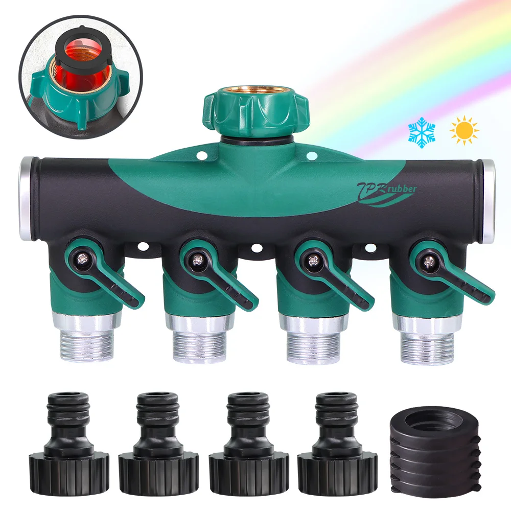 

MUCIAKIE Garden Hose Splitter 4 Way Tap Connector Irrigation Connection Device with Shut Off Valves Garden Water Irrigation Tool