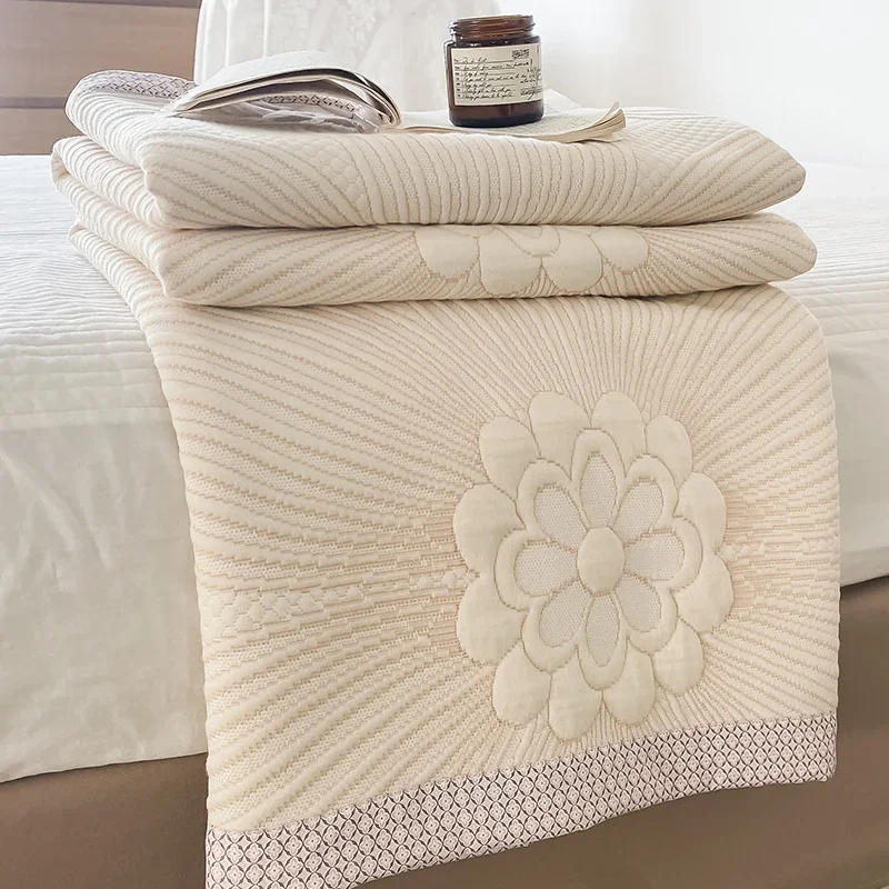 

Real Mugwort Gauze Simple Towel Quilt For Beds Summer Air Conditioning Blanket Throw Bedroom Nap Bedspread Knitted Jacquard