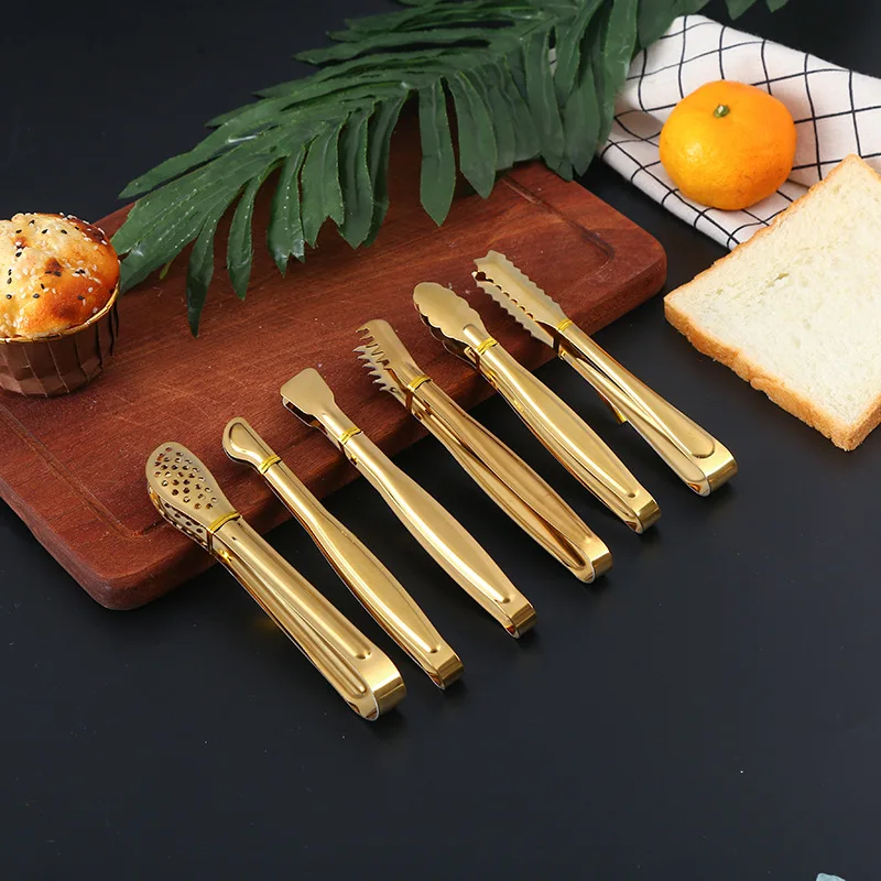Dropshipping Stainless Steel Non-stick BBQ Tongs Smart Pastry Grill Meat Kitchen Clip Accessories Cooking Clamp Gold/Silver food tongs