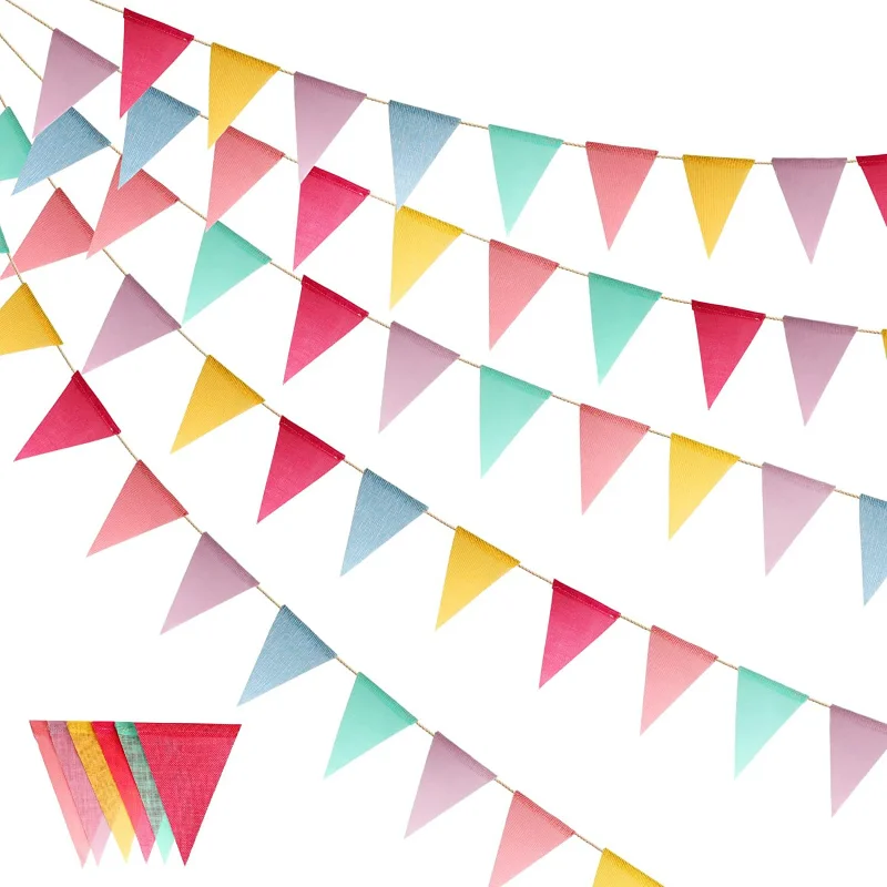 4M-8M Colorato Juta Lino Triangolo Tirare Bandiere Compleanno Bunting Festa Di Natale Striscioni Di Nozze Candy Bar Vintage Home Decor