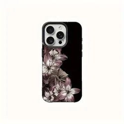 Dark Purple Lily Patterned Lychee - Textured Phone Case - Shock - Absorbing, Non - Slip, Lightweight, Fashionable Design, Perfect as a Unisex Gift - iPhone 15 Plus (Black)