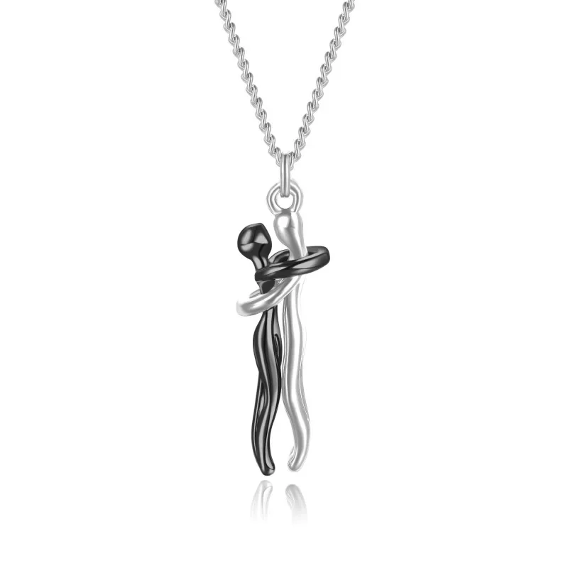 1 Piece Simple Lovers Hug Necklace Personality Creative Titanium Steel Embracing Necklace Fashion Couple Chain Necklace Pendant 1