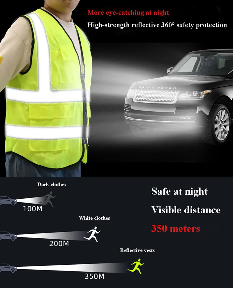 Motorcycle Bicycle Safe Clothing High Visibility Reflective Vest Safety Cloth Warning Waistcoat Fluorescent Workwear With Pocket