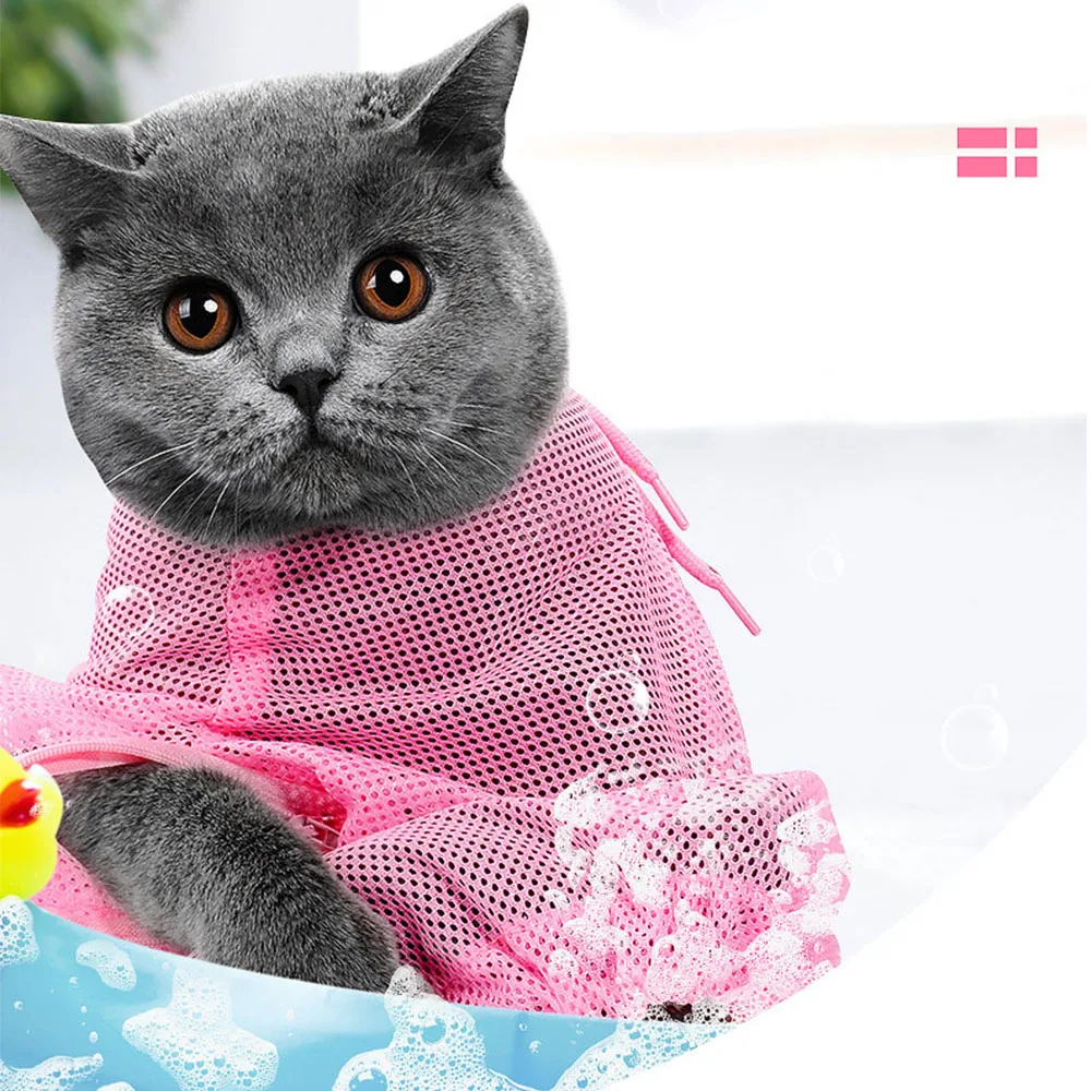 Adjustable Mesh Cat Grooming Bag For Bathing And Nail Trimming_voghion.com