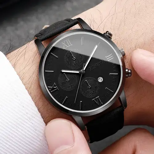1/2PCS Men Business Watches Fashion Roma Dial Calendar Quartz Watch Leather Band Male's Wristwatches Reloj Hombre（Without Box） - Image 3