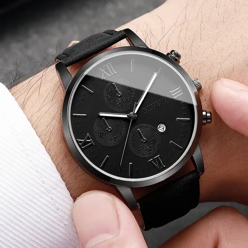 1/2PCS Men Business Watches Fashion Roma Dial Calendar Quartz Watch Leather Band Male's Wristwatches Reloj Hombre（Without Box） - Image 3