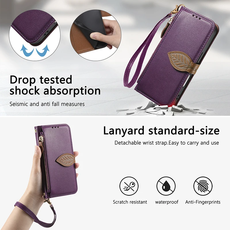 Leather Crossbody Wallet Case with Wrist Strap and Card Holder