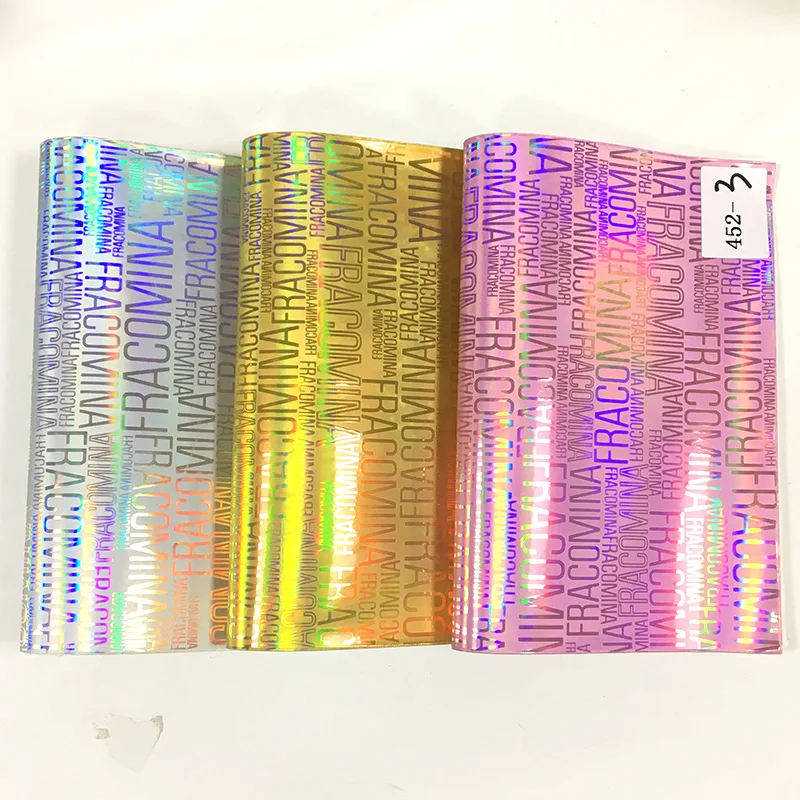 

English Word/Letter Design Metallic Embossed Mirror Laser Holographic Effect Faux Leather Fabric Sheet for Bag/Shoes 30*135CM