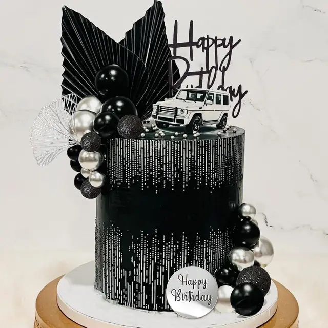30 Palline Decorazione Torte - Topper Compleanno Nero E Argento - Stile Bohémien Per Feste E Matrimoni - Foto 6