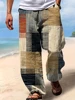 2025 Summer Drawstring Oversized New Men's Bohemian Wide Leg Pants 3D Retro Splicing Printed Loose Casual Beach Pants