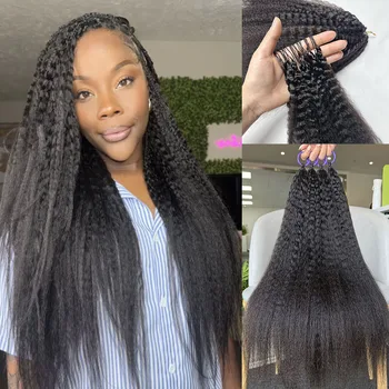 Kinky Straight Miracle Knots Crochet Human Hair Feathered Human Crochet Hair For Braiding Boho Braids 100% Human Hair Extensions 1