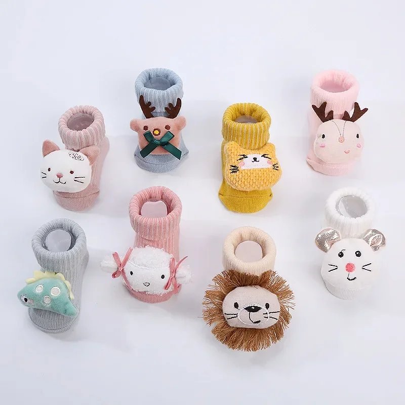 Spring Autumn Baby Korean Knitted Cotton white Soft High Long Socks Cute Cartoon Animal Doll Socks for Newborn Infant Girls Boys