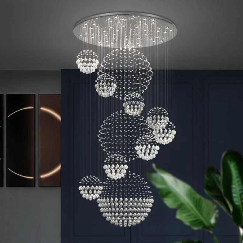 

New Modern Item Large Villa ceiling Lights Modern Hotel led Chandelier Crystal Staircase pendant Light