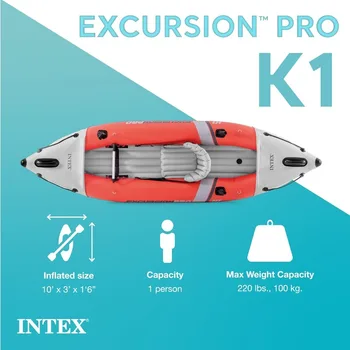 INTEX 68303EP Excursion Pro K1 Inflatable Kayak Set: Includes Deluxe 86in Kayak Paddles and High-Output Pump – SuperTough 2