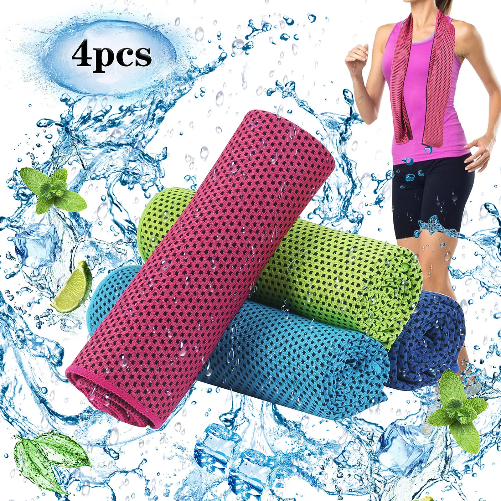 14pcs Ice Cooling Towel Yoga Sports Cold Beach Towel Running Football