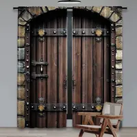 2Pcs Rustic Curtains Wooden Door Historical Vintage Exterior Medieval Structure Suitable For Bedroom Bathroom Living Room Dining 2