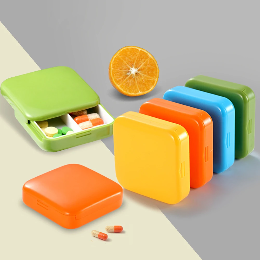 1PC Mini Portable 2 Grids Push Open Pill Box Dustproof Square Packing