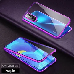Premium 360° Magnetic Metal Phone Case with Double - Sided Glass Protection for P40 Pro Plus (PURPLE)