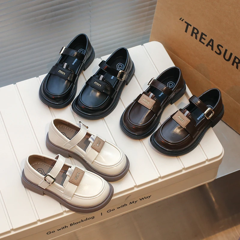 Autumn Little Girl Soft Sole Comfortable Genuine Leather Princess Shoes Fashion Girl Black Beige Single Leather Shoes leather shoes girls shoes