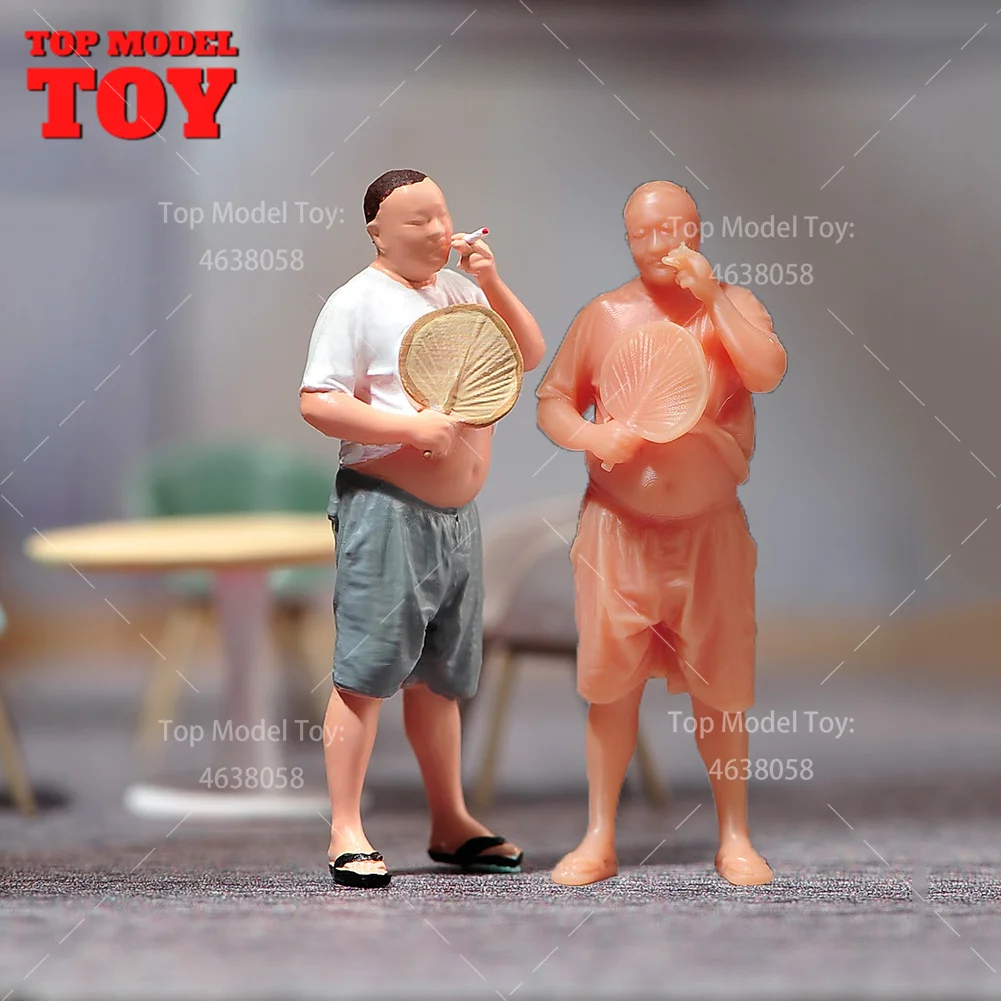 

Painted Miniatures 1/64 1/43 1/87 A Smoking Man with A Fan Big Belly Scene Figure Dolls Unpainted Model For Cars Vehicles Toy