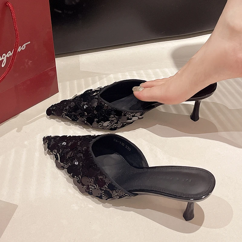 Women's Sandals Bling Sexy Women Slippers Mules Shoes Fashion Dress Party Sandals Summer Flip Flops Casual Walking High Heels