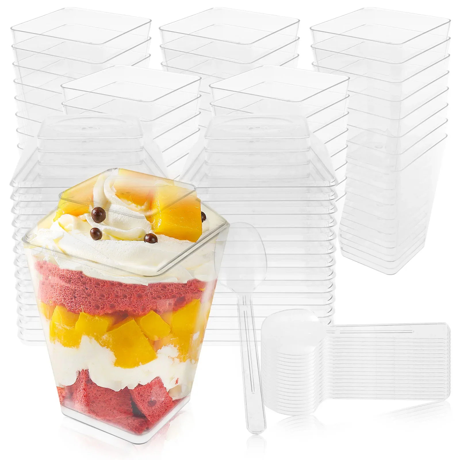 40Pcs Dessert Cups with Lids Spoons Reusable Plastic Yogurt Parfait Appetizer Cup for Party Clear Stackable Mini Dessert Cups