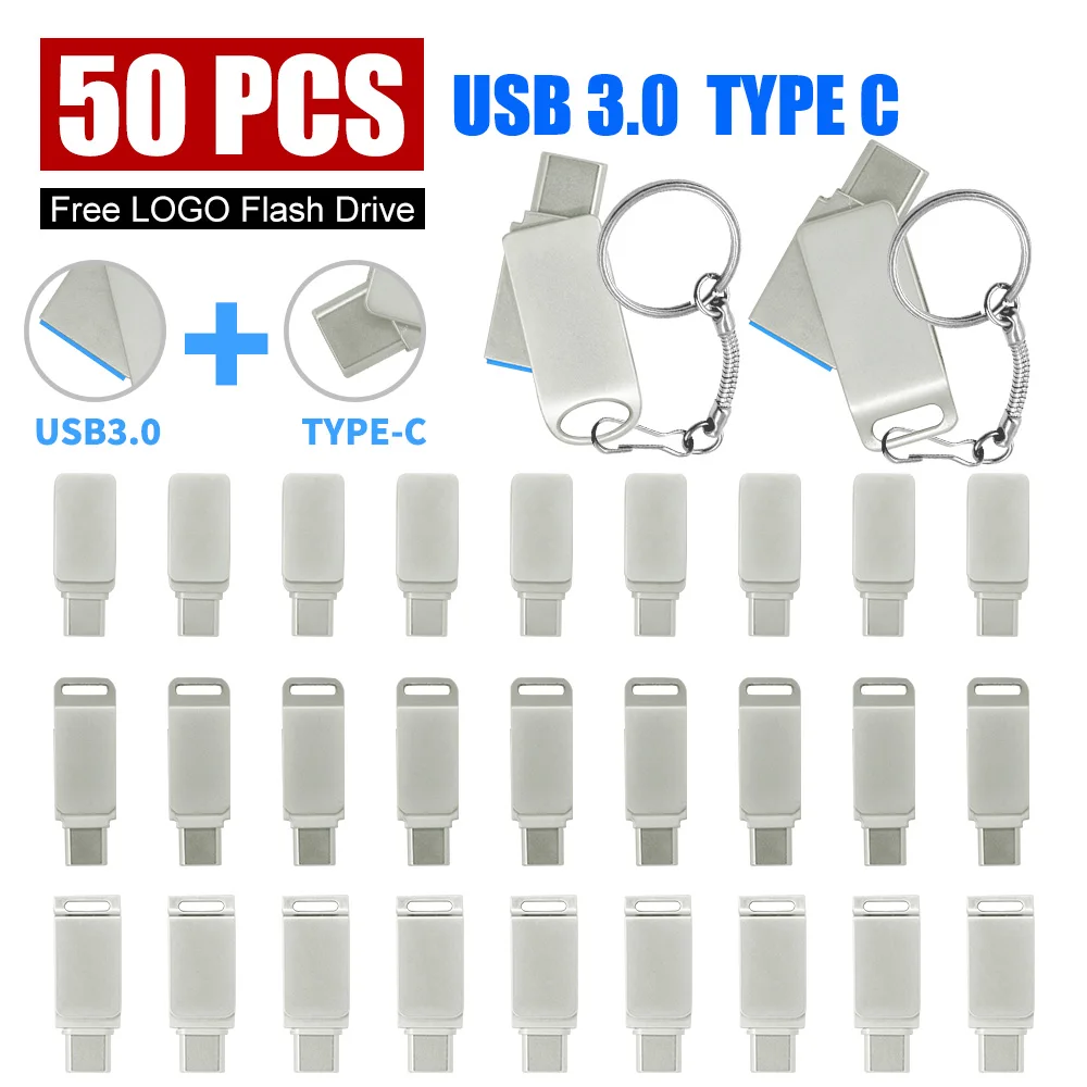 회전식 USB 3.0 플래시 드라이브 펜 드라이브, 스마트폰 메모리, 태블릿용 미니 USB 스틱, USB-C C타입, 64GB, 128GB, 50 개