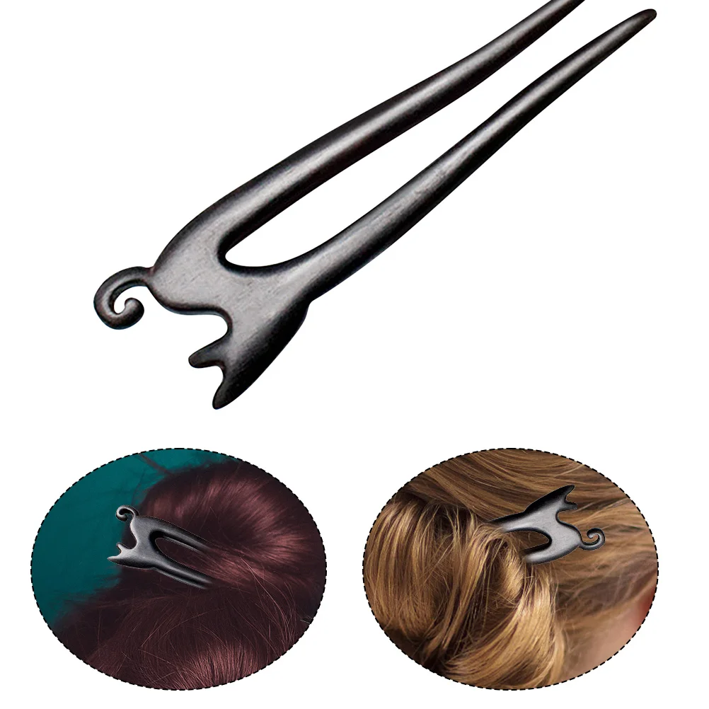 Cat Hairpin Wood Fork Stick Chinese Barrettes Japanese Decor Chopstick Girl Hanfu French Carved 2