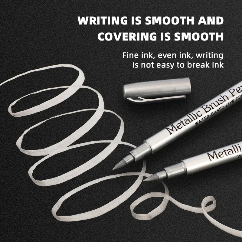 6Pcs 금속 마커 펜 아트 락 페인팅, DIY 사진 앨범, 공예, 도자기, 금속에 대 한 영구 화이트 골드 실버 페인트 마커