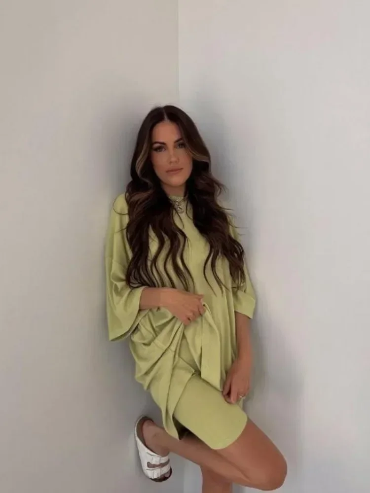 

Ladies Cotton Oversize Loose Spring/Summer Outfits Tracksuit Women Casual Suit Shorts with T-shirt Two Piece Sets Top and Pants