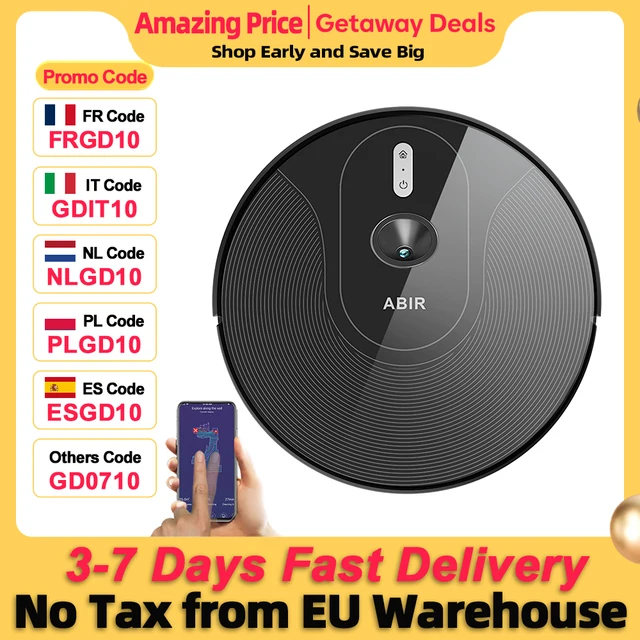 Robot vacuum cleaner ABIR X6PRO with intelligent ocular system, suction 6000pa, Virtual Wall software, zone cleaning, disinfection with wet washing, memory map, compatible with Alexa, Google Home 1