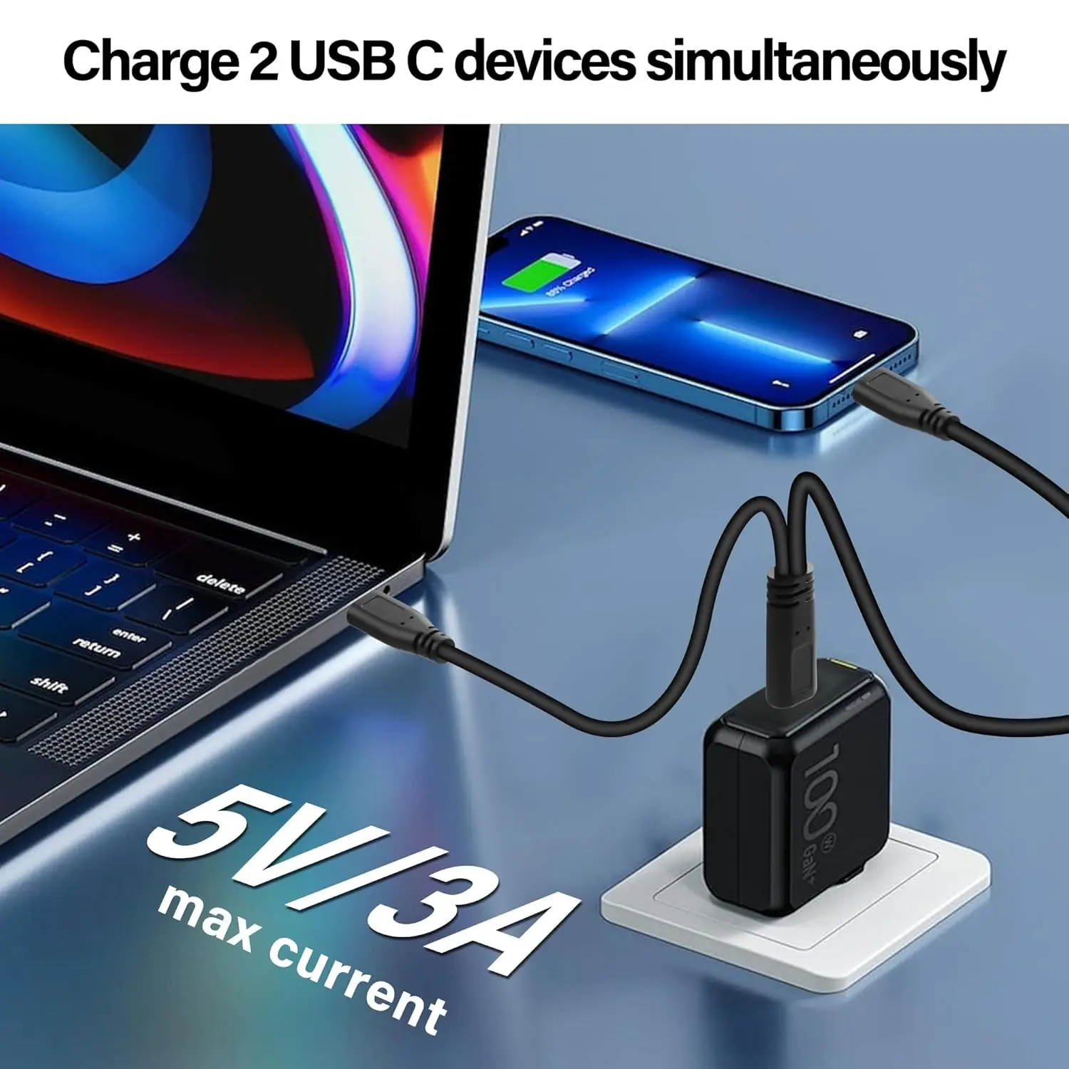 USB C타입 2구 남성 - 듀얼 2구 USB C타입 남성 2 in 1 분배기 Y형 충전기 커넥터 어댑터 케이블 (태블릿 충전 전용) 2개