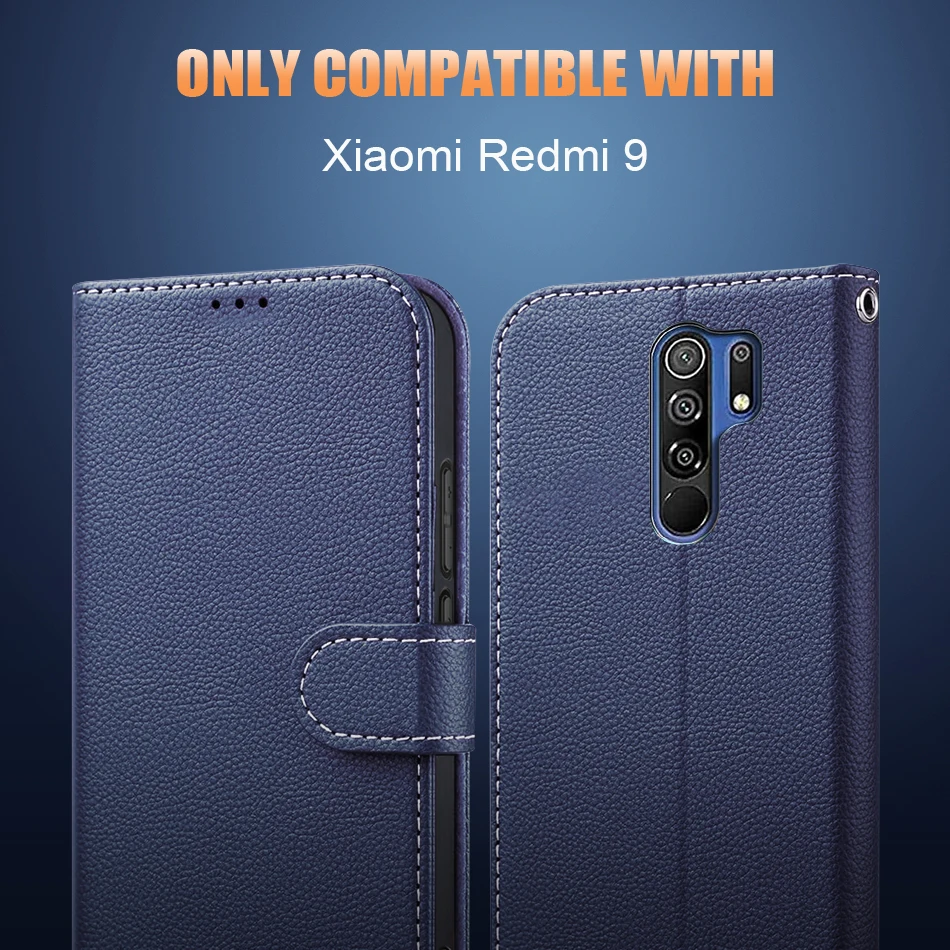 Leather Phone Case For Redmi 9 Card Holder Stand Book Wallet