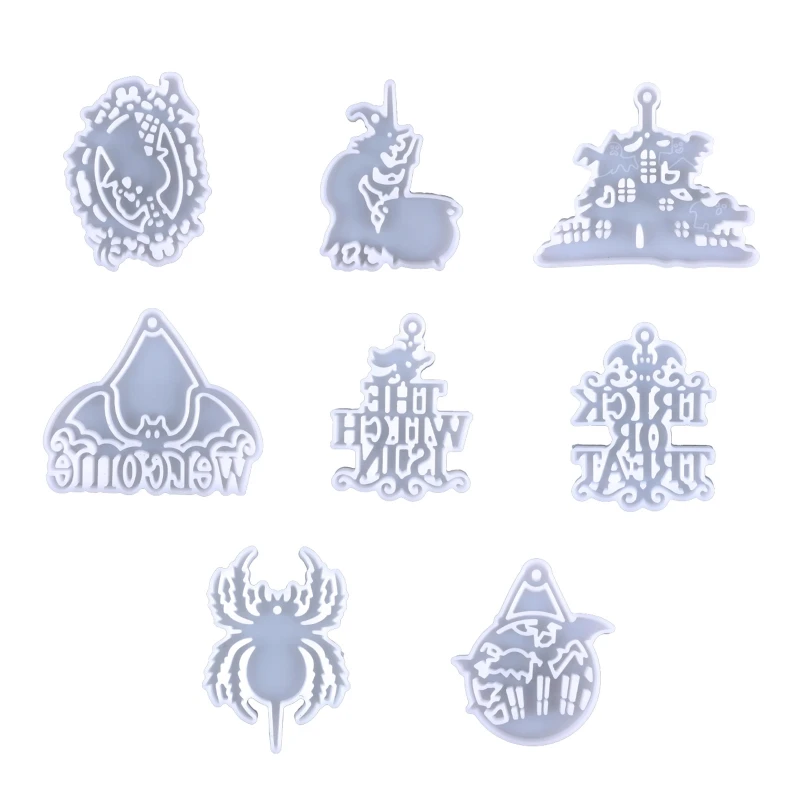 

Y4QE Shiny Glossy Silicone Resin Molds Halloween Witch Keychain Mold DIY Keychain Pendant Jewelry Epoxy Resin Crafting Molds