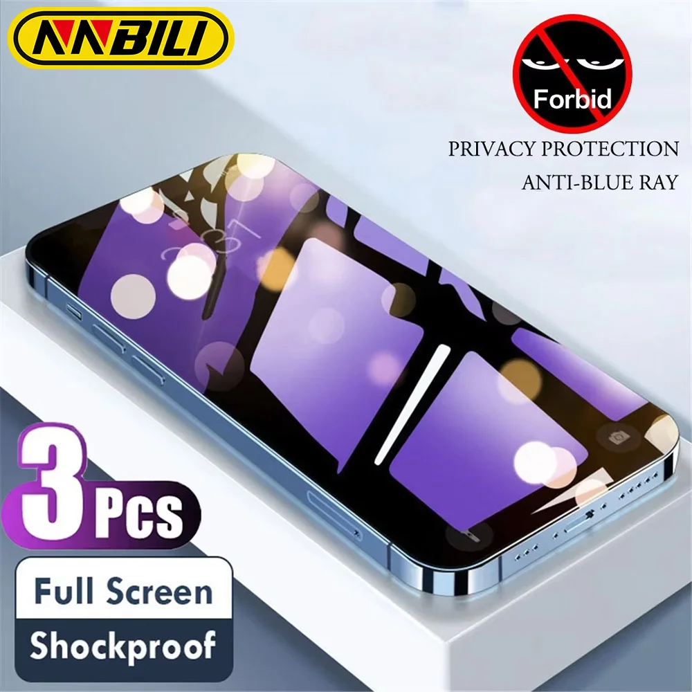 NNBILI 3–1 Stück Anti-Blaulicht-Sichtschutz aus gehärtetem Glas für iPhone 17, 16, 15, 14, 13, 12, 11 Pro Max 16e Augenschutz-Displayschutz