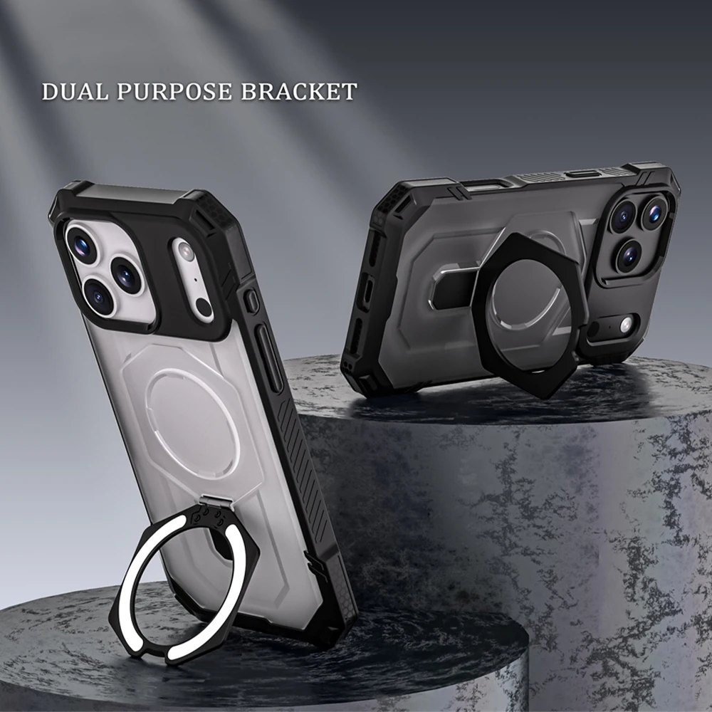 Rugged Magnetic Armor Fold Stand Phone Case with Wireless Charging and Corner Protection