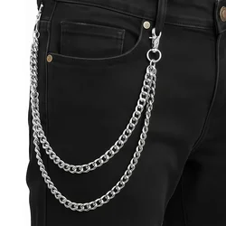 Unisex Double Layer Wallet Chain - Hip Hop Punk Style Keychain Accessory (Silver)
