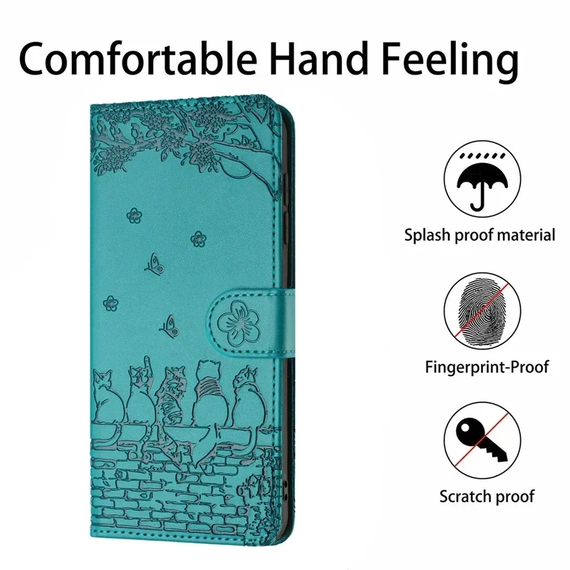 Cat Embossed Flip Leather Wallet Case Cover