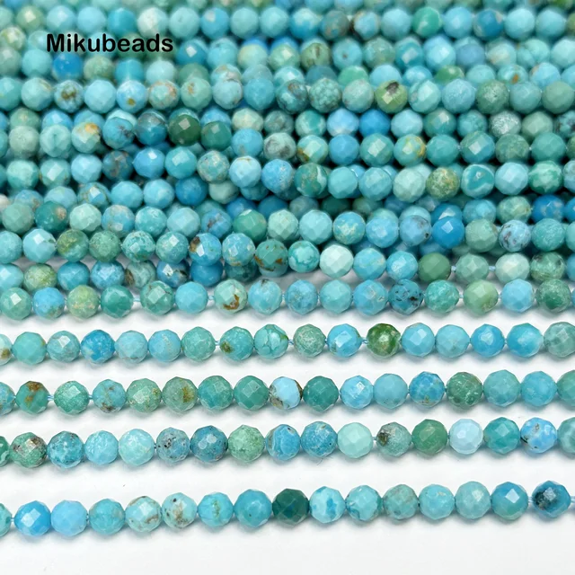 Perles rondes à facettes en Turquoise Rare naturelle, 4.2mm, amples, pour la fabrication de bijoux, collier et Bracelet, DIY, vente en gros 1