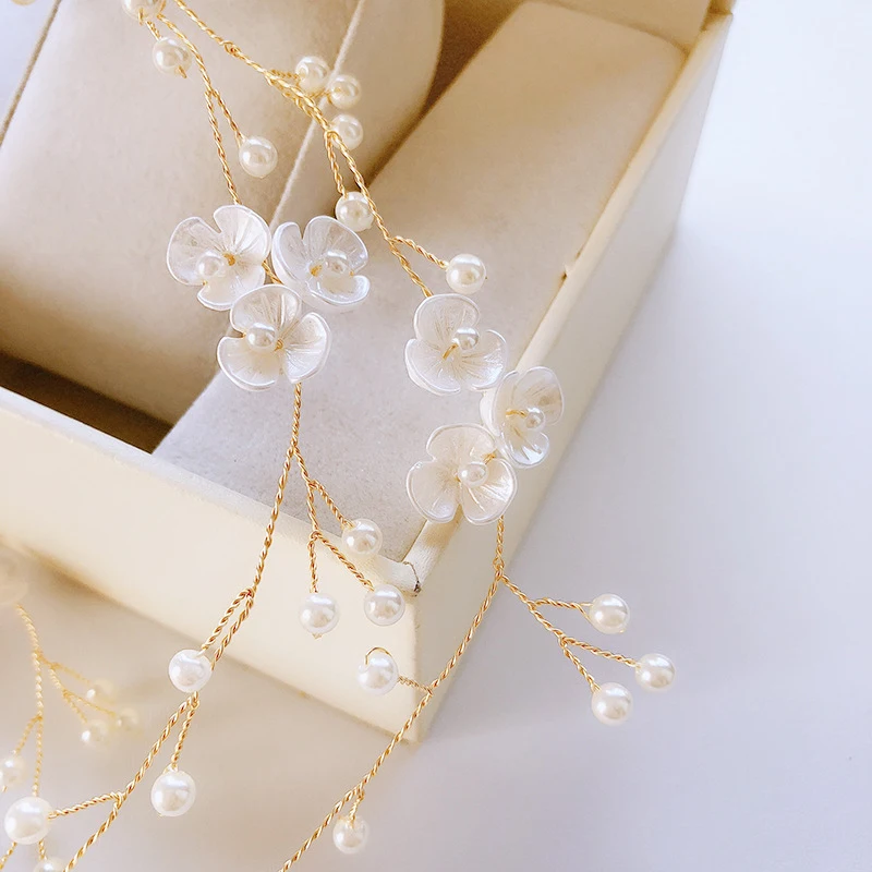 Hair accessories bridal hair accessories Crystal Headbands Wedding Hair Accessories Handmade Floral Pearl Rhinestone Hair Ornament 50CM For Bride Girls