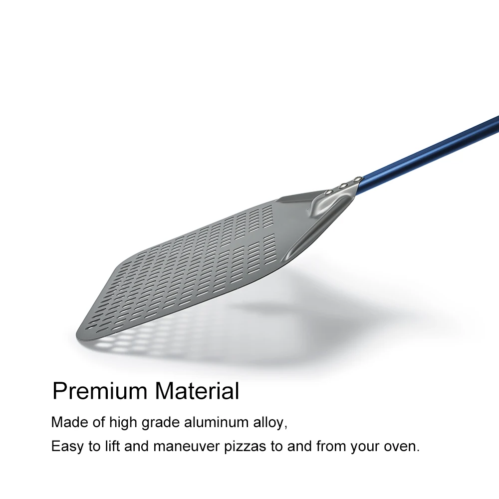 12/13/14/ inch Pizza Peel Perforated Pizzas Shovel Retangular Pizza Paddle with Aluminum Alloy Blue Handle