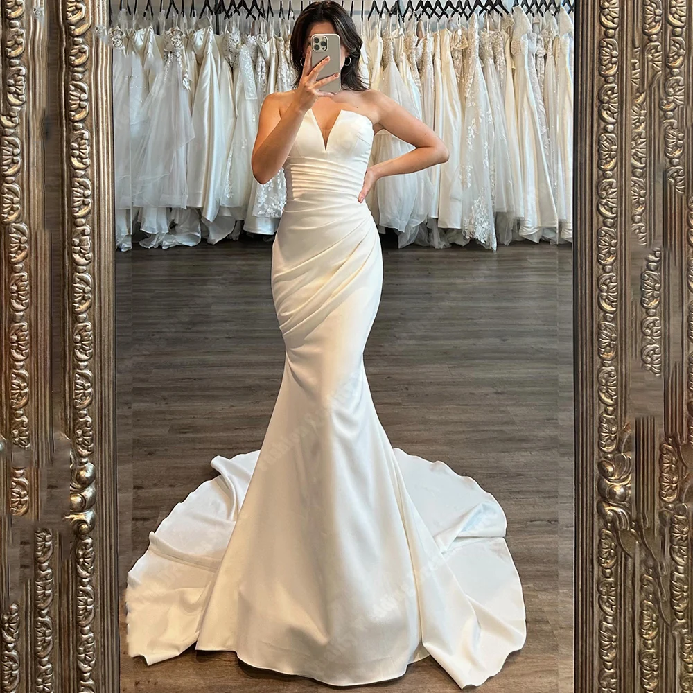 Sexy Deep V-Neck Women Wedding Dresses Elegant Flowers Princess Mermaid Bride Gowns Formal Cocktail Party Vestido De Novias 2024 3