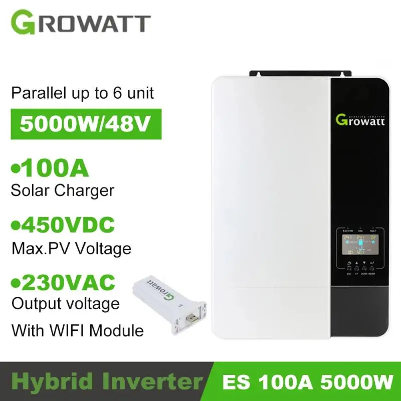 

Growatt MPPT 5KVA 5000W 48VDC 230V Off Grid PV 450V 50/60Hz Pure Sine Wave Solar Charger Inverter