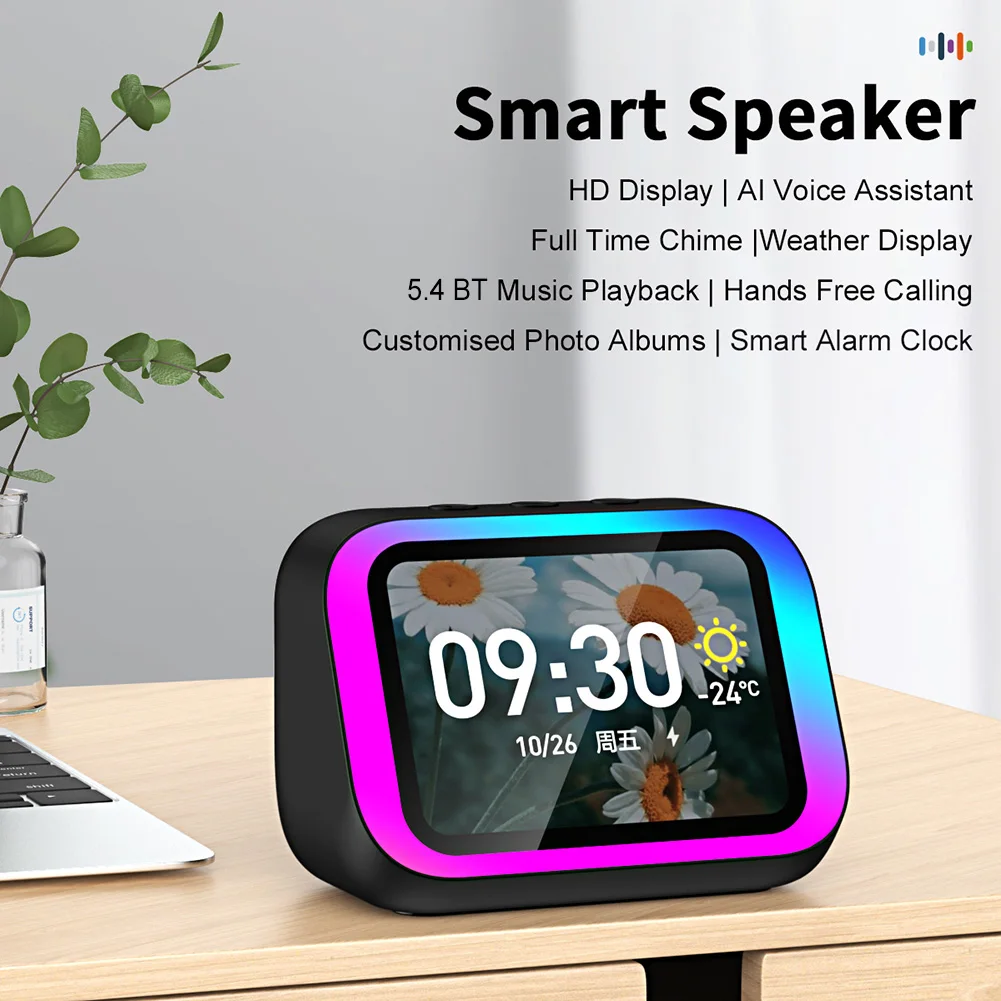 Smart Speaker Voice Assistant Portable BT Speaker Alarm Clock Home Speaker for Bedroom