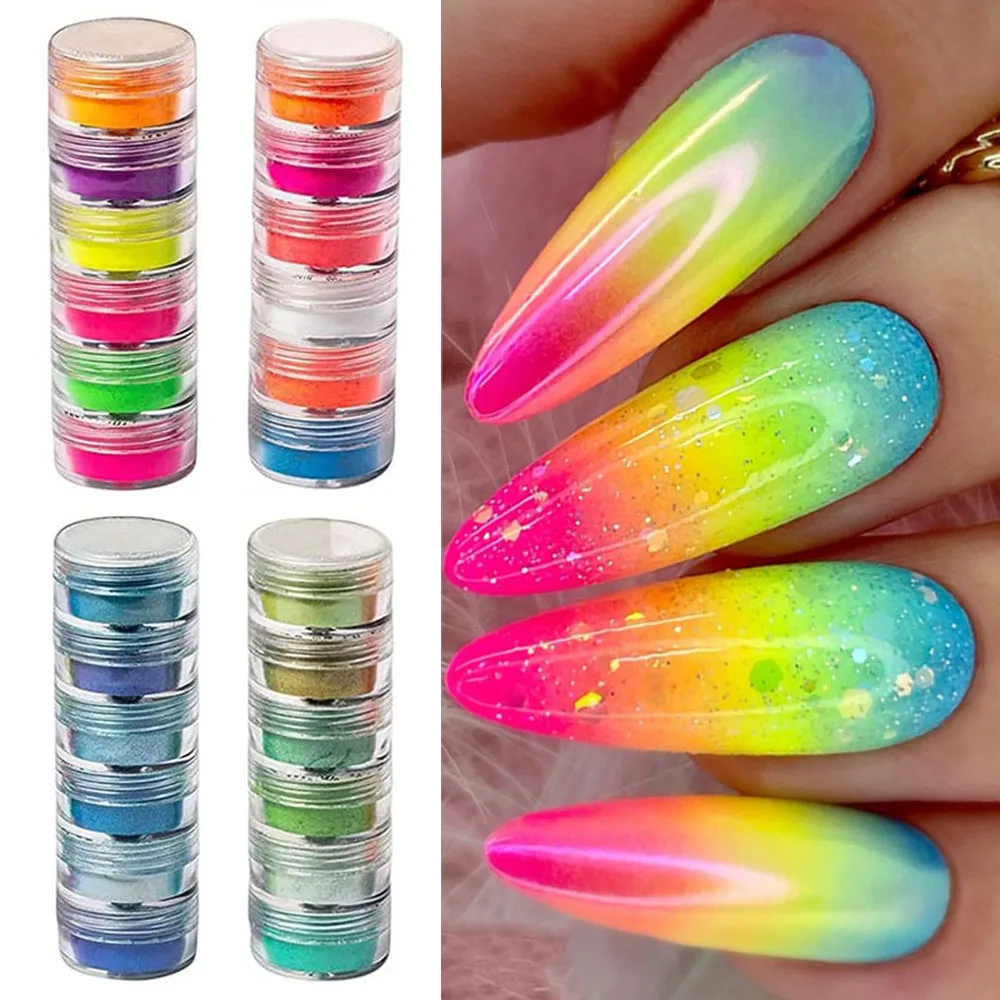 6 Colors/set Neon Pigment Nail Powder Fluorescent Nail Glitter Chrome Dust  DIY Gel Polish Dust For Glitter Nails Art Decoration - AliExpress