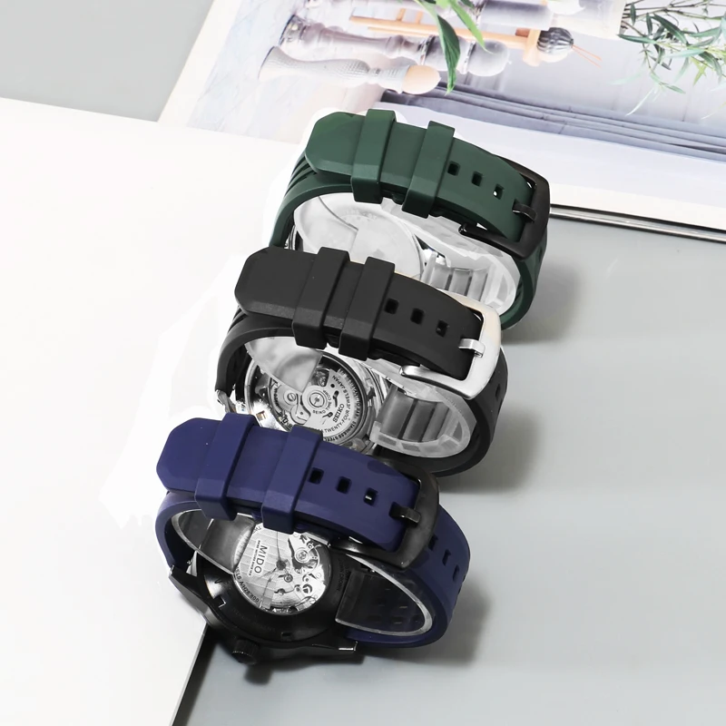 Universal Fluororubber Watchband With 20/22mm Mens Waterproof Silicone Strap