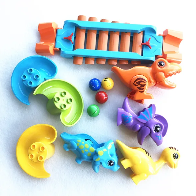 Marble Race Running Ball Maze Track Piano Slide Catapult Dinnosaur Spring Funnel Building Block Compatible Large Cube Parts Toys 6